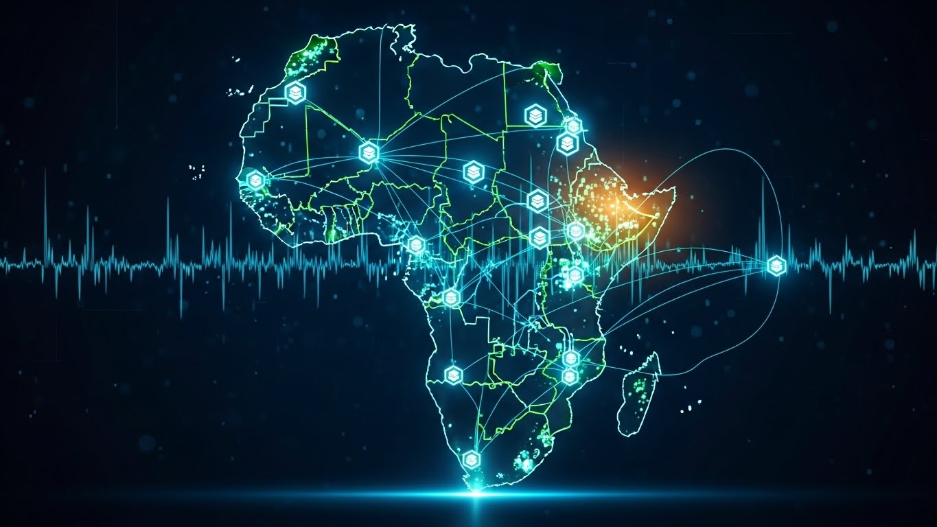 African map with blockchain networks illustrating growing adoption across the continent