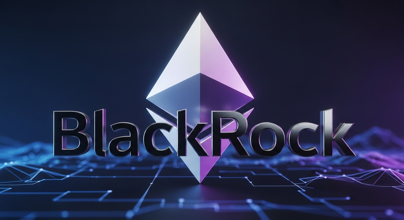 BlackRock Ethereum ETF illustration showing staking rewards connected to Ethereum blockchain