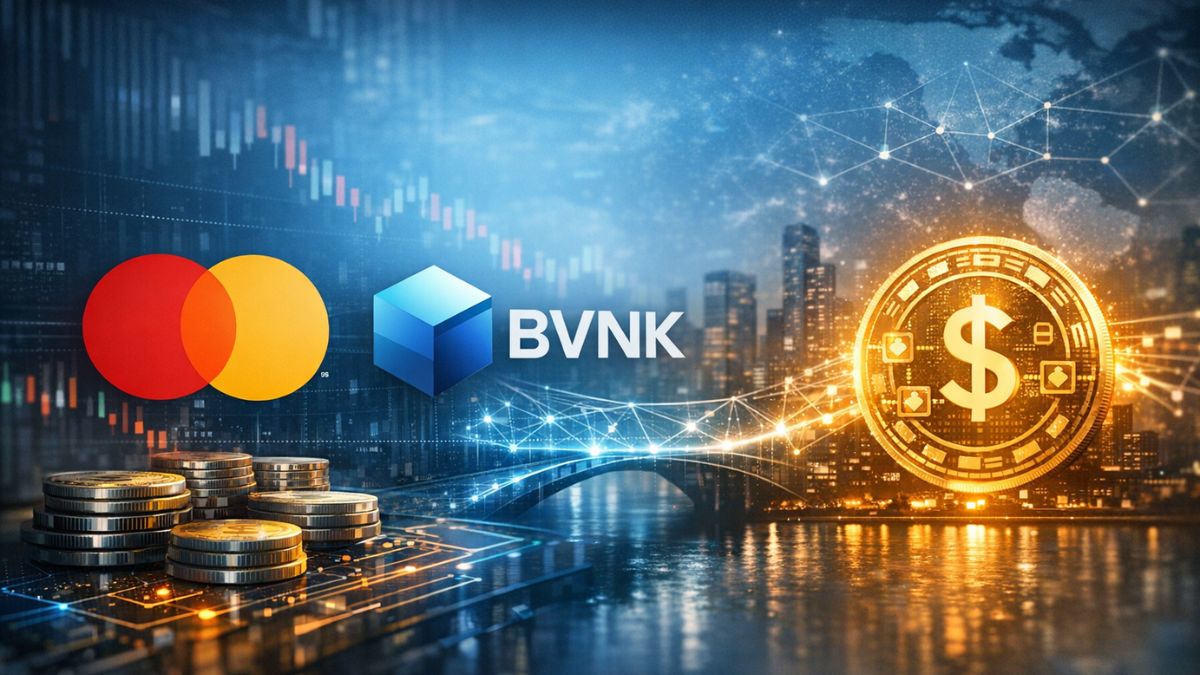 Mastercard and BVNK logos representing $1.8 billion stablecoin acquisition deal