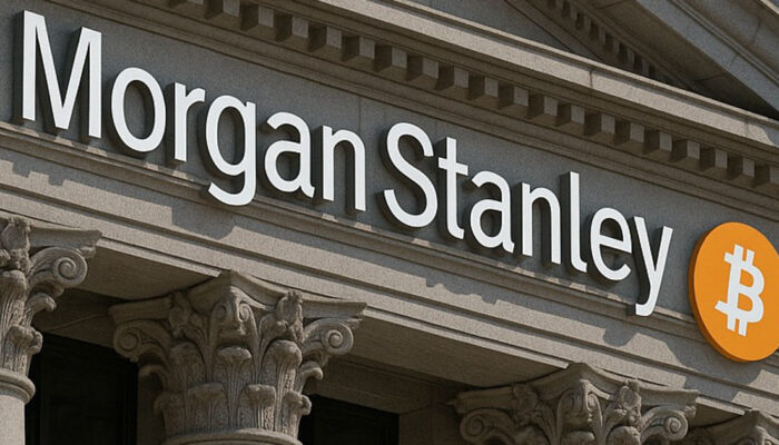 Morgan Stanley office with Bitcoin symbol overlay representing expansion into Bitcoin ETF market