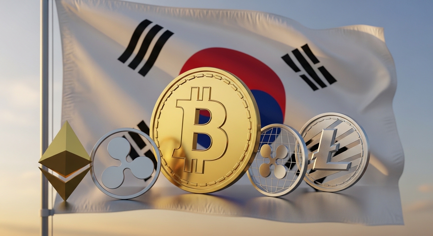 Illustration of AI system analyzing cryptocurrency transactions in South Korea for monitoring digital asset gains