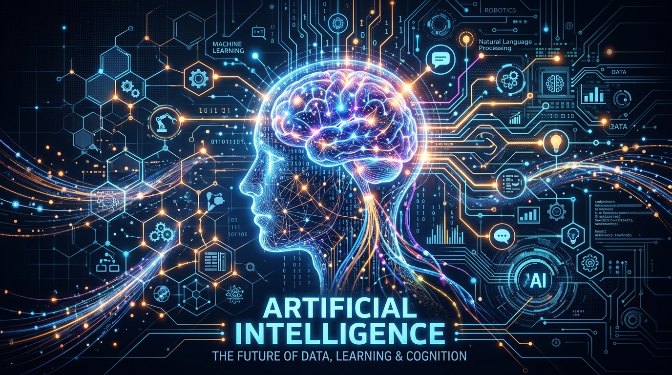 Artificial intelligence concept showing AI technology and real-world applications in 2026