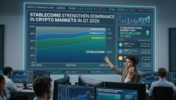 Stablecoins market dominance chart showing growth in Q1 2026