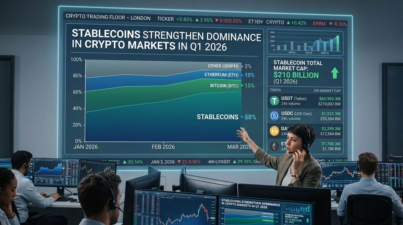 Stablecoins market dominance chart showing growth in Q1 2026