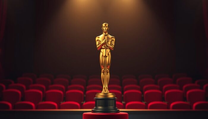 Oscar statuette representing the Academy Awards amid controversy over AI-generated actors and scripts being disqualified from award eligibility