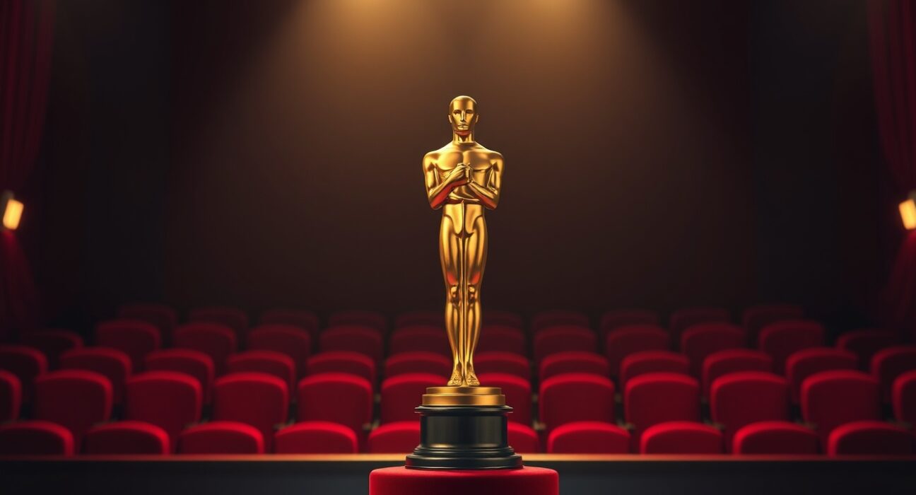 Oscar statuette representing the Academy Awards amid controversy over AI-generated actors and scripts being disqualified from award eligibility