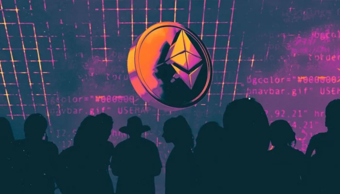 Ethereum Foundation logo with organizational chart graphics and workforce restructuring visuals representing a 20% staff reduction