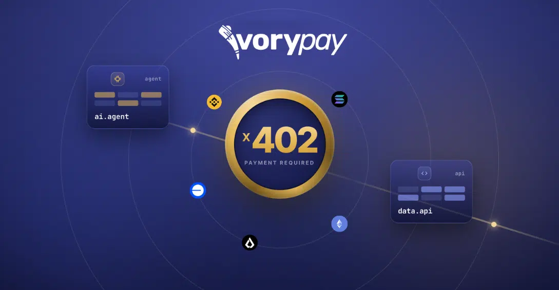 Ivorypay X402 Protocol interface with connected devices exchanging stablecoin payments across a digital African blockchain network