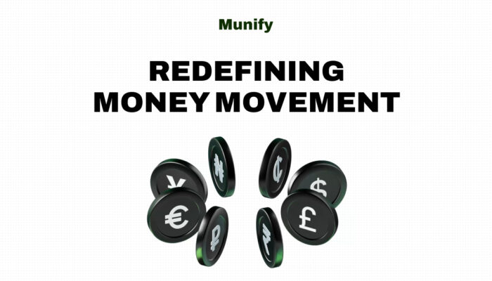 Munify neobank branding with digital banking interface, investment visuals, and funding announcement representing a $3 million seed round