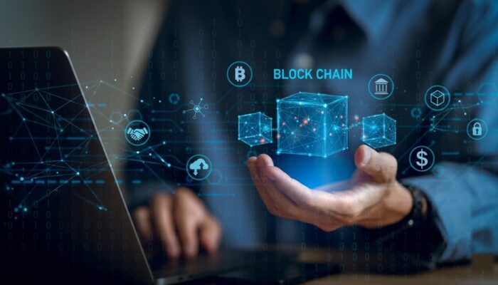 UNDP headquarters with digital blockchain network overlay representing global collaboration and advisory group of industry leaders