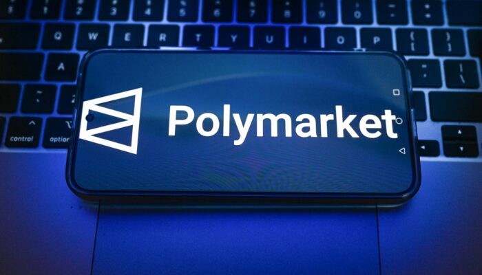 Polymarket prediction market interface with betting charts, investigation documents, and market manipulation visuals