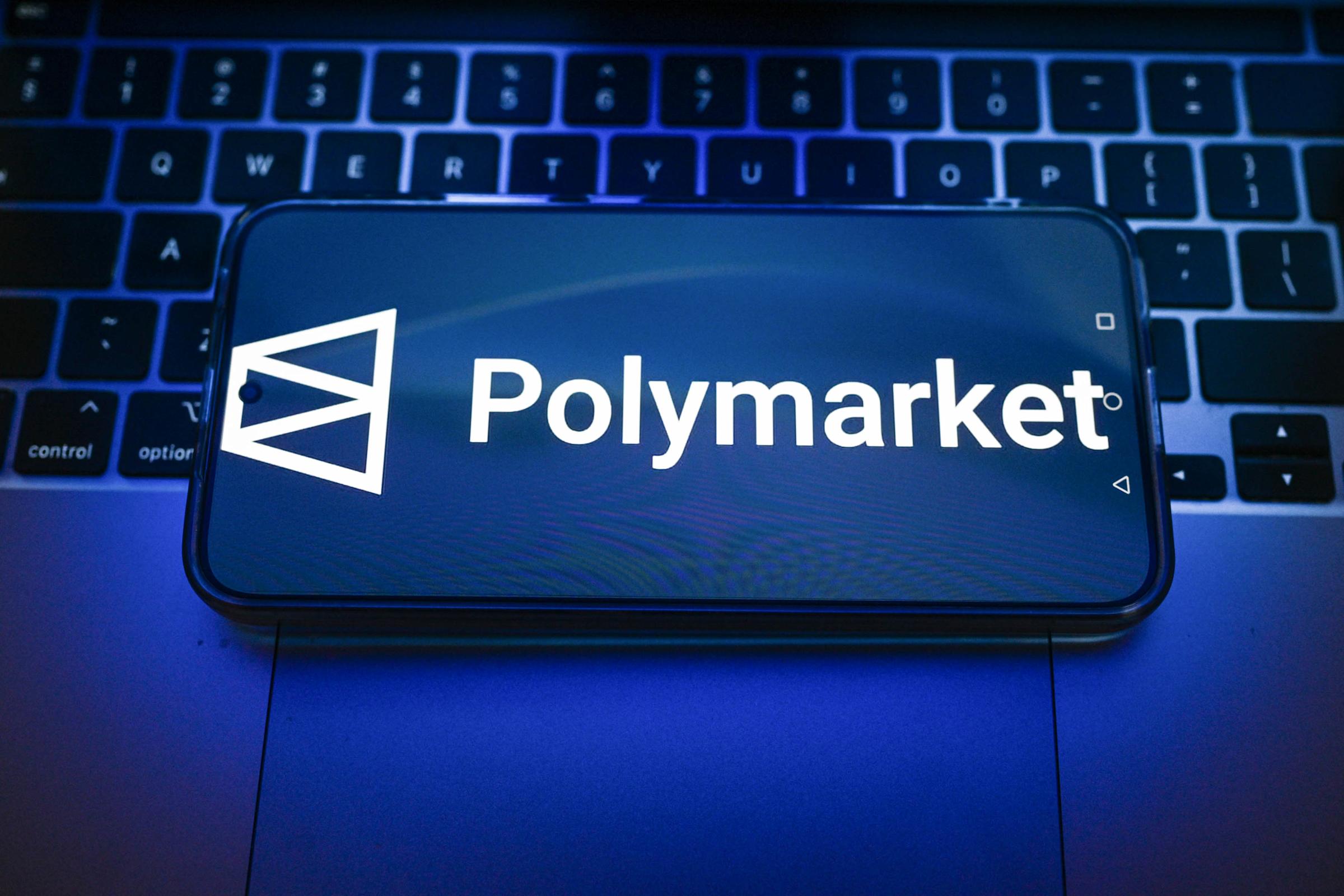 Polymarket prediction market interface with betting charts, investigation documents, and market manipulation visuals
