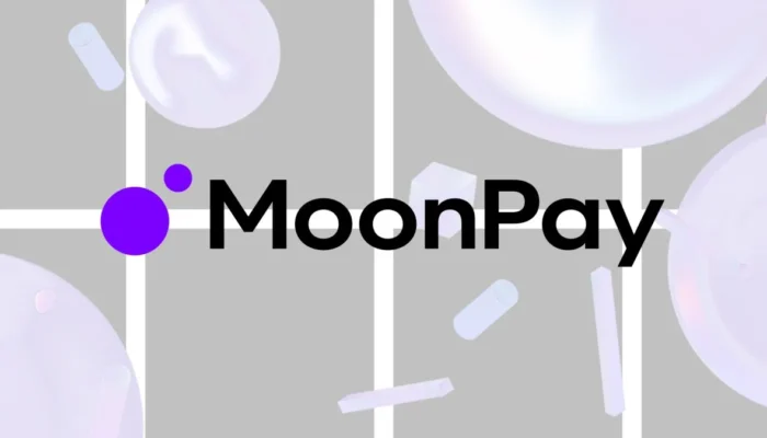 A graphic featuring the MoonPay and Glide logos alongside cryptocurrency icons and a digital transaction interface, symbolizing the acquisition and expansion of crypto deposit services.