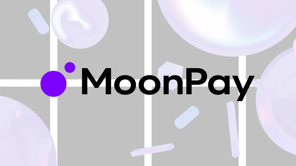 A graphic featuring the MoonPay and Glide logos alongside cryptocurrency icons and a digital transaction interface, symbolizing the acquisition and expansion of crypto deposit services.
