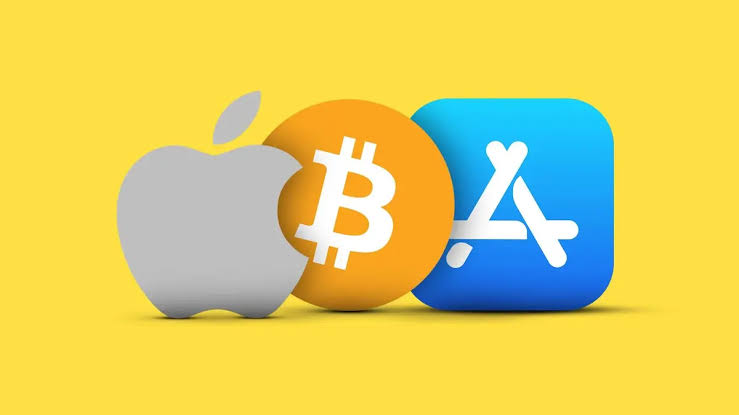 An illustration showing the Apple App Store, a fake cryptocurrency wallet app, Bitcoin symbols, a warning alert, and cybersecurity graphics representing the alleged $1.8 million theft.