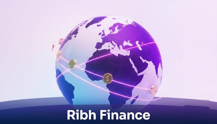 An illustration featuring the Ribh Finance logo, stablecoin icons, African businesses connected by blockchain payment rails, and digital transaction graphics symbolizing seamless cross-border payments.