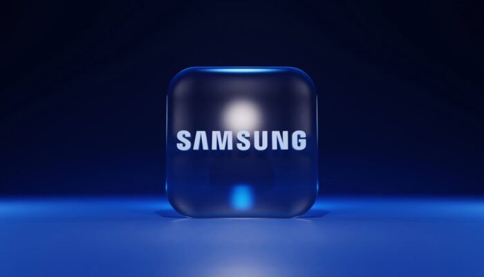 An illustration featuring the Samsung Wallet interface displaying stablecoin balances alongside digital currency icons, blockchain network graphics, and the Samsung logo.