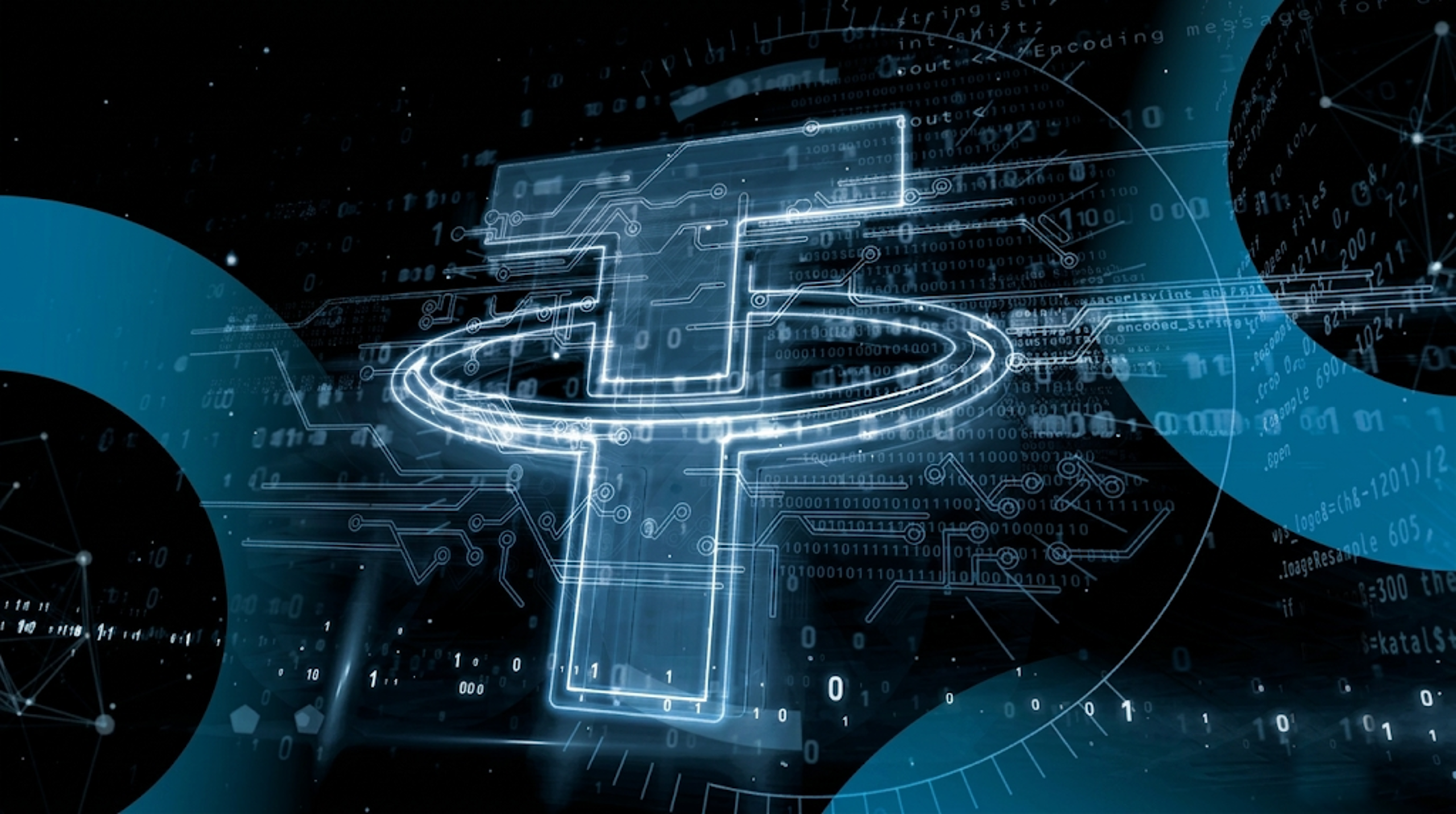 Tether and Mercado Bitcoin logos with blockchain network graphics, Latin America map, digital assets, and fintech investment visuals