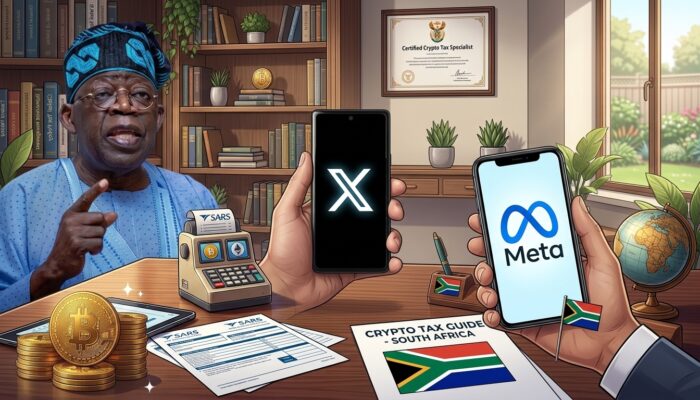 Meta, Google, X, and AI company logos alongside Nigerian government regulatory documents, digital technology graphics, and cybersecurity visuals