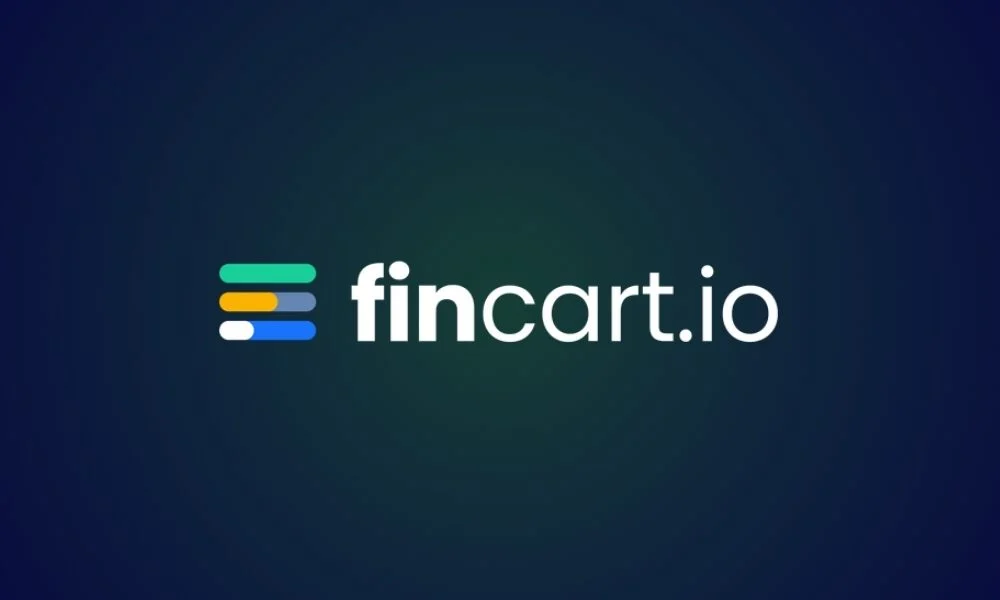 An illustration featuring the Fincart logo, shopping carts, investment charts, startup funding graphics, and Egyptian landmarks, symbolizing the company's $2.8 million seed round.