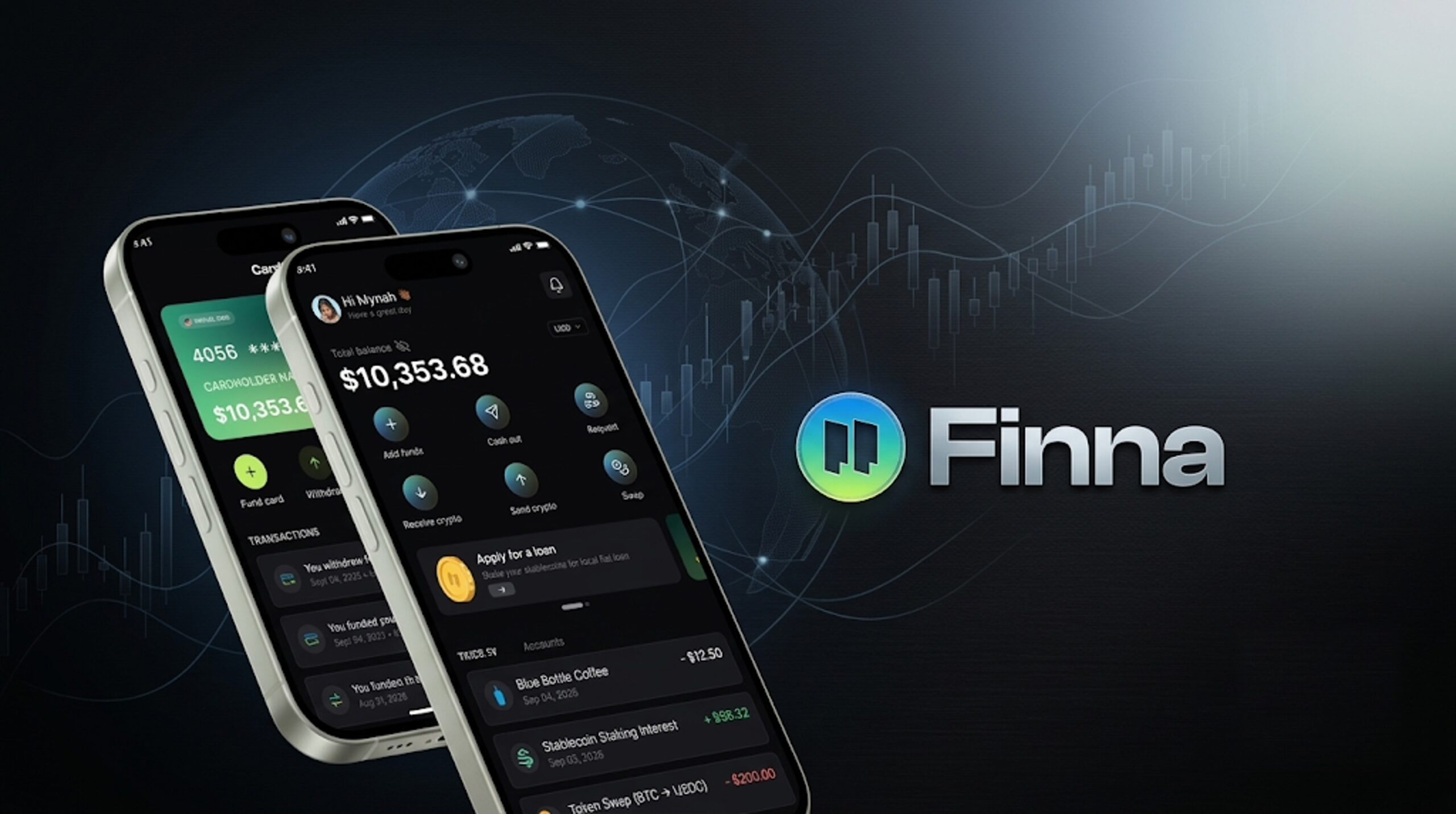 Finna digital finance platform showcasing stablecoin-powered payment and savings services for everyday financial transactions.