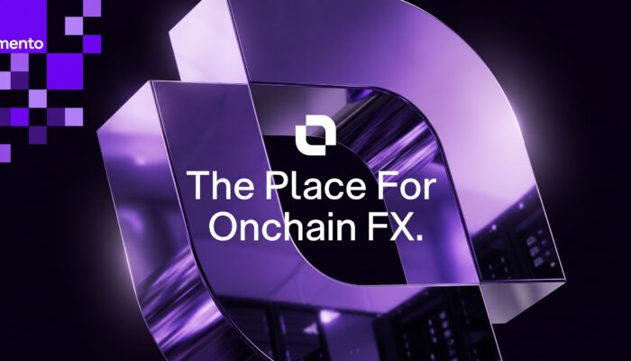 Mento logo displayed over a modern 3D on-chain foreign exchange graphic.