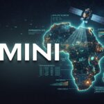 Conceptual digital illustration of satellite telemetry, environmental data streams, and artificial intelligence neural networks connecting across the African continent