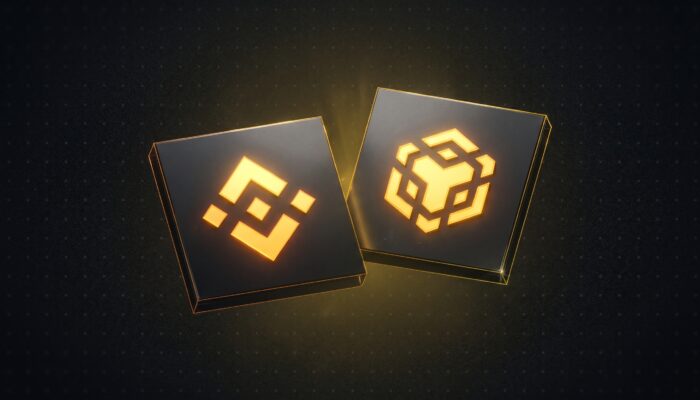 Glowing 3D golden BNB cryptocurrency coin set against high-speed digital blockchain network data tracks