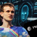 Ethereum co-founder Vitalik Buterin speaking with futuristic digital interface graphics and the Moonshot AI logo