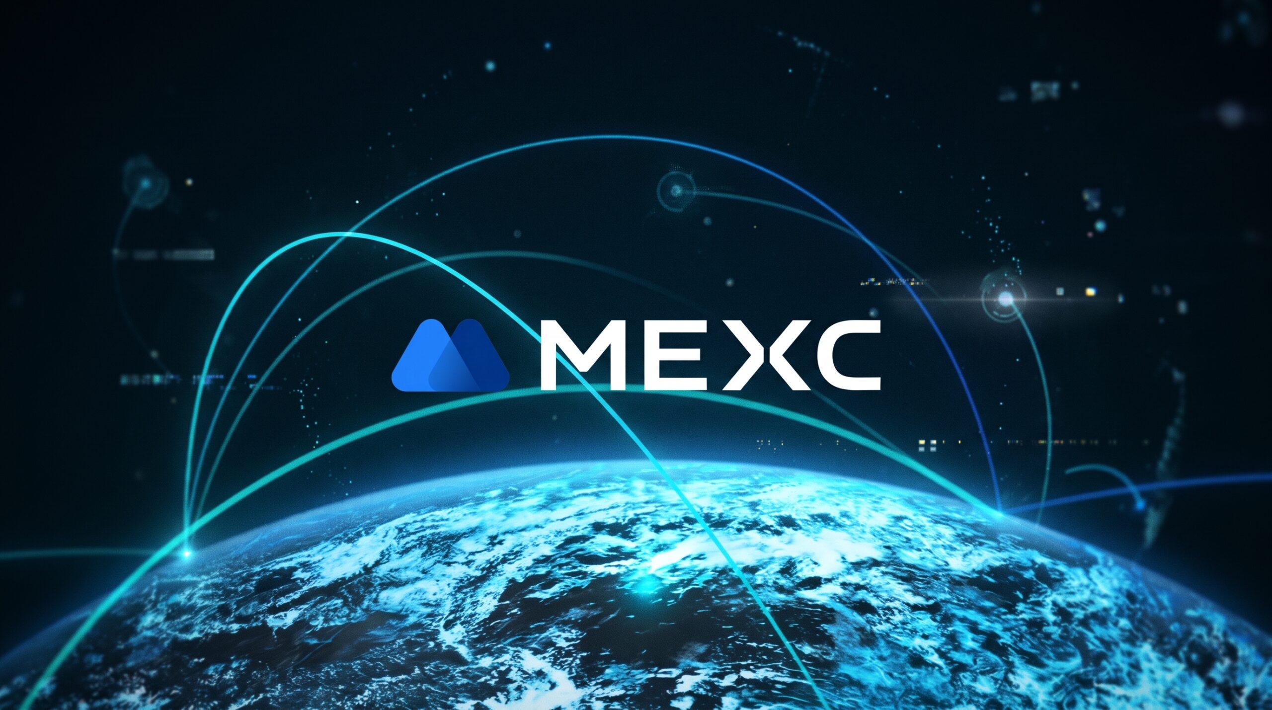 Digital graphic displaying the MEXC exchange logo set against an exit stamp and European regulatory compliance graphics